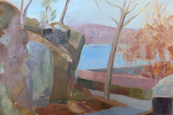 Escarpment and River in Winter, 16 x 20, oil on canvas, 2020