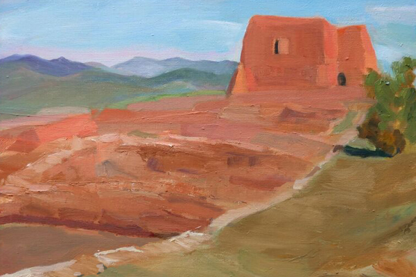 Pecos Ruins after Corot, 14 x 18, oil on canvas, 2018