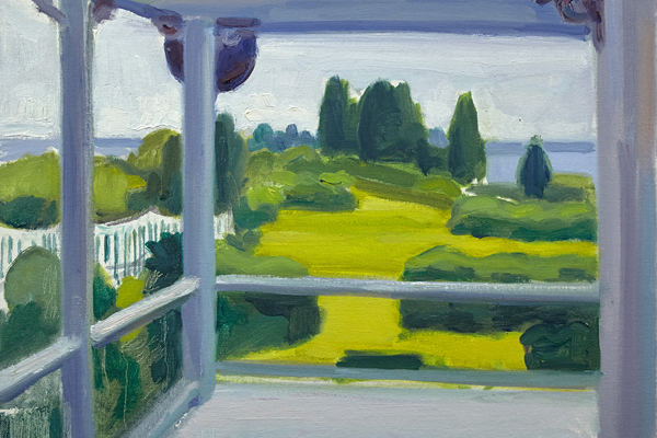 Porch, Great Wass Island, 12 x 16, oil on canvas board, 2019