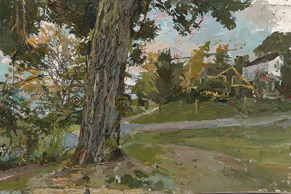 Tree and Houses, Lake Chatauqua, oil on canvas, 2015